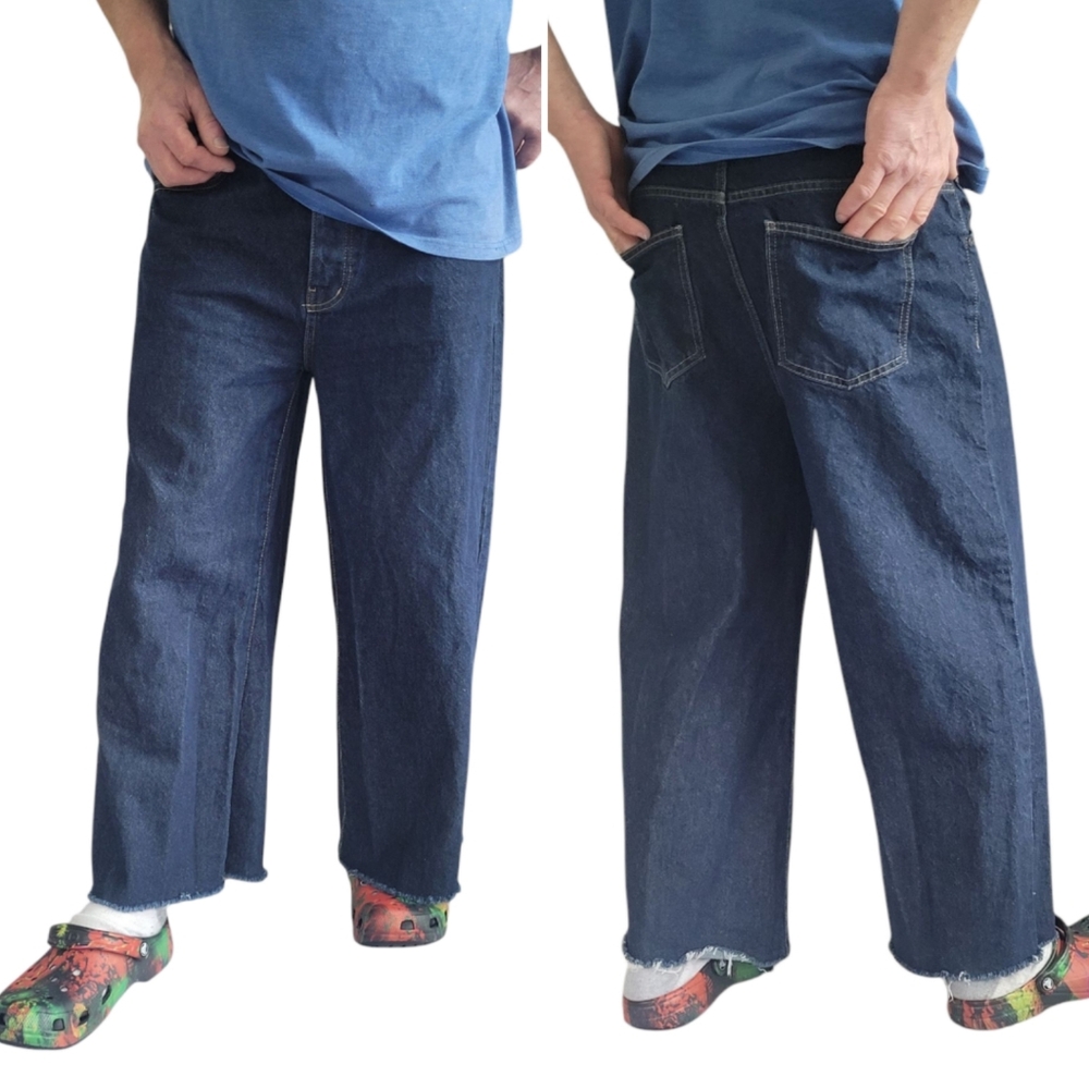 BOOHOO Man Button Fly Wide Leg Raw Hem Jeans Size 32